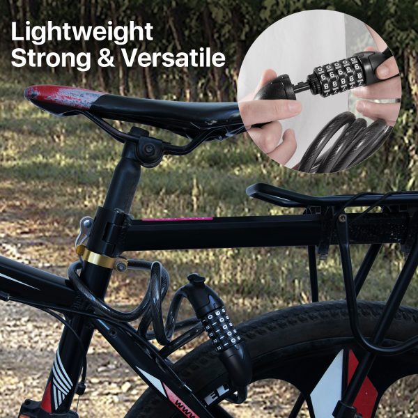 Flexzion Combination Bike Lock Cable - 5-Digit Combo Bicycle Lock Cable, Keyless, Heavy-Duty Anti Theft Bike Lock with Mounting Bracket for Kids Bike, E-Bike, Motorcycle and More, Black - Image 6