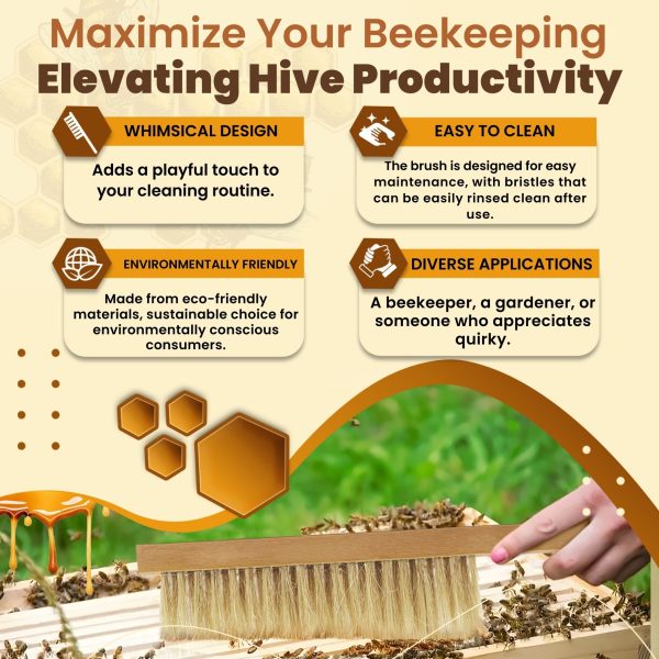 Flexzion Bee Brush Beekeeping Tool & Equipment with Natural Pig Bristles & Wooden Handle - Beekeeping Brush or Honey Bee Brush for Beekeeper, Essential Beehive Cleaning Tool for Gentle Bee Care - Image 8