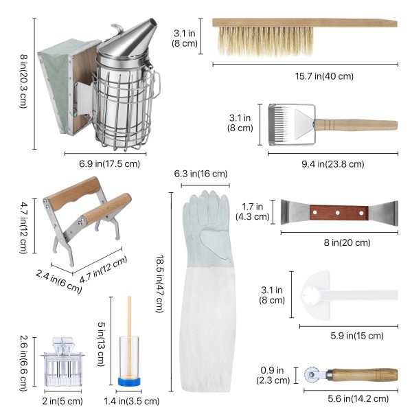 Flexzion Bee Keeping Starter Kit - 10 Piece Beekeeping Tools & Bee Keeping Supplies-All Set with Smoker, Frame Holder, Gloves, Bee Brush, Scraper, Fork, Queen Clip Cage, Marking Tube, Feeder & Frame - Image 3