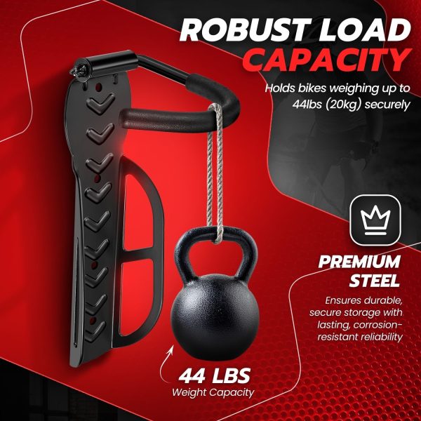 Flexzion Garage Bike Rack Wall Mount (1 Pack) - Easily Hang/Detach Black Bicycle Hanger Storage System Holder with Screws - Vertical Bike Hooks for Indoor Apartment Shed, Holds up to 44lbs(20Kg) - Image 3