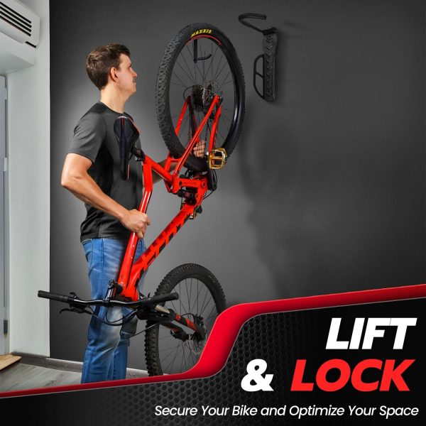 Flexzion Garage Bike Rack Wall Mount (1 Pack) - Easily Hang/Detach Black Bicycle Hanger Storage System Holder with Screws - Vertical Bike Hooks for Indoor Apartment Shed, Holds up to 44lbs(20Kg) - Image 4