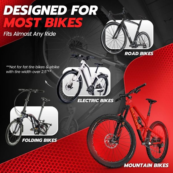Flexzion Garage Bike Rack Wall Mount (1 Pack) - Easily Hang/Detach Black Bicycle Hanger Storage System Holder with Screws - Vertical Bike Hooks for Indoor Apartment Shed, Holds up to 44lbs(20Kg) - Image 6