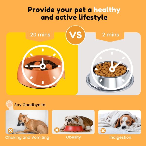 Flexzion Slow Feeder Dog Bowl Interactive Dog Puzzle Bowl, Anti-Choke, Non-Slip Slow Eating Dog Bowl Fun Pet Feeder Anti-Bloat Maze Bowl Dishwasher Safe Easy to Clean - 300ML (1.5 Cups/10 oz) Orange - Image 2