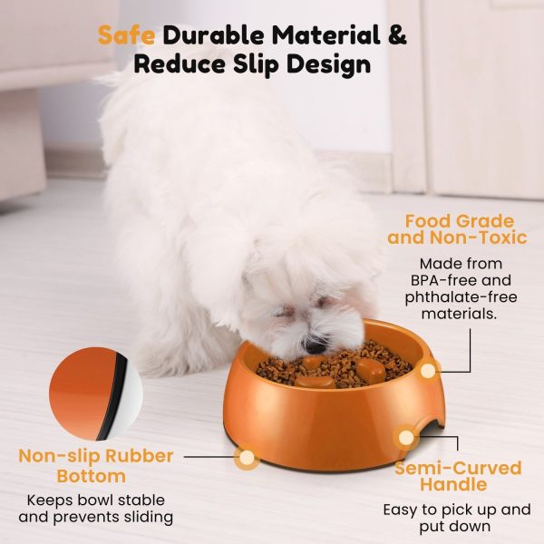 Flexzion Slow Feeder Dog Bowl Interactive Dog Puzzle Bowl, Anti-Choke, Non-Slip Slow Eating Dog Bowl Fun Pet Feeder Anti-Bloat Maze Bowl Dishwasher Safe Easy to Clean - 300ML (1.5 Cups/10 oz) Orange - Image 3