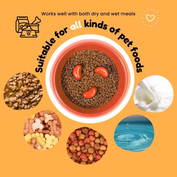 Flexzion Slow Feeder Dog Bowl Interactive Dog Puzzle Bowl, Anti-Choke, Non-Slip Slow Eating Dog Bowl Fun Pet Feeder Anti-Bloat Maze Bowl Dishwasher Safe Easy to Clean - 300ML (1.5 Cups/10 oz) Orange - Image 5