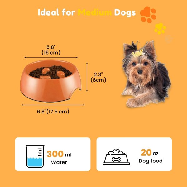 Flexzion Slow Feeder Dog Bowl Interactive Dog Puzzle Bowl, Anti-Choke, Non-Slip Slow Eating Dog Bowl Fun Pet Feeder Anti-Bloat Maze Bowl Dishwasher Safe Easy to Clean - 300ML (1.5 Cups/10 oz) Orange - Image 7