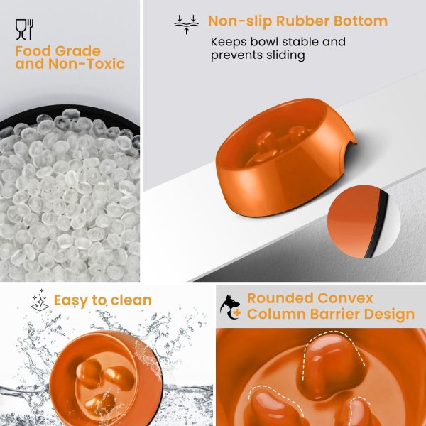 Flexzion Slow Feeder Dog Bowl Interactive Dog Puzzle Bowl, Anti-Choke, Non-Slip Slow Eating Dog Bowl Fun Pet Feeder Anti-Bloat Maze Bowl Dishwasher Safe Easy to Clean - 300ML (1.5 Cups/10 oz) Orange - Image 8