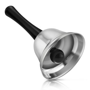 Flexzion Hand Bells - Call Bell with Black Handle & Silver Steel Ringer for Desk Service, Classroom, Reception, Hotel, Hospital, Alarm, Help Summon, Wedding Event, Witchcraft, Decoration, 1 Pack
