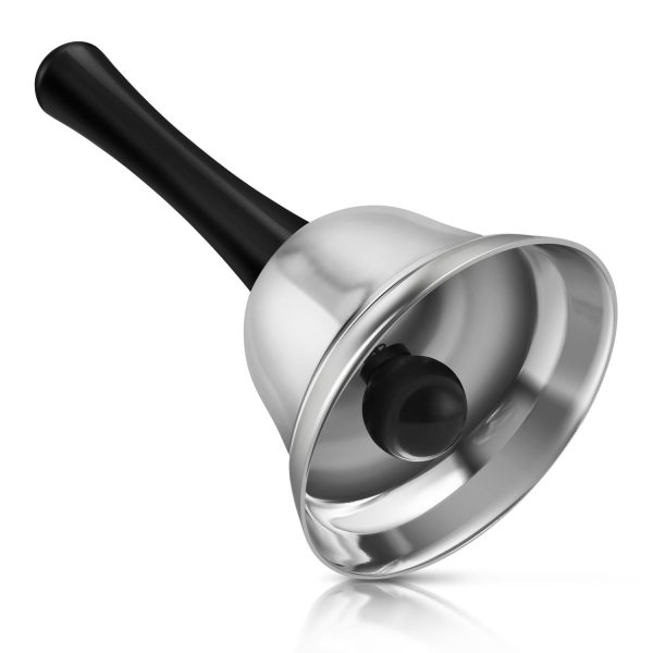 Flexzion Hand Bells - Call Bell with Black Handle & Silver Steel Ringer for Desk Service, Classroom, Reception, Hotel, Hospital, Alarm, Help Summon, Wedding Event, Witchcraft, Decoration, 1 Pack