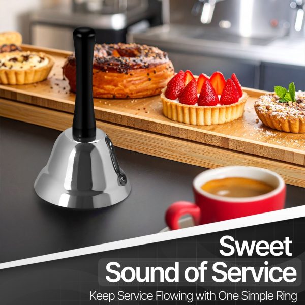 Flexzion Hand Bells - Call Bell with Black Handle & Silver Steel Ringer for Desk Service, Classroom, Reception, Hotel, Hospital, Alarm, Help Summon, Wedding Event, Witchcraft, Decoration, 1 Pack - Image 2
