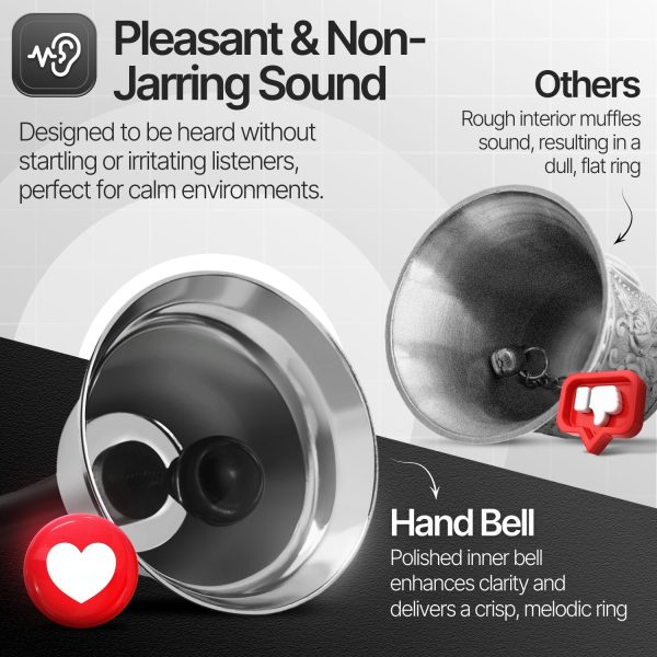 Flexzion Hand Bells - Call Bell with Black Handle & Silver Steel Ringer for Desk Service, Classroom, Reception, Hotel, Hospital, Alarm, Help Summon, Wedding Event, Witchcraft, Decoration, 1 Pack - Image 4