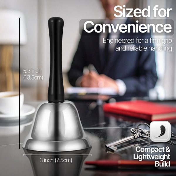 Flexzion Hand Bells - Call Bell with Black Handle & Silver Steel Ringer for Desk Service, Classroom, Reception, Hotel, Hospital, Alarm, Help Summon, Wedding Event, Witchcraft, Decoration, 1 Pack - Image 7