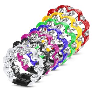 Flexzion Flower Tambourine - 8 Inch Handheld Percussion Instrument w/ Metal Jingles & Ergonomic Grip - Small Tambourines for Adults, Kids, Church, Parties, & Musical Events (7 Color Pack)