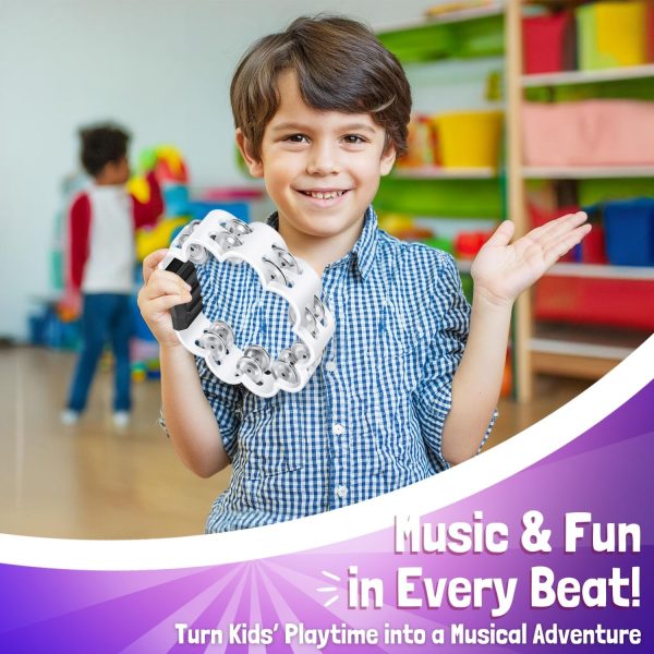 Flexzion Flower Tambourine - 8 Inch Handheld Percussion Instrument w/ Metal Jingles & Ergonomic Grip - Small Tambourines for Adults, Kids, Church, Parties, & Musical Events (7 Color Pack) - Image 3
