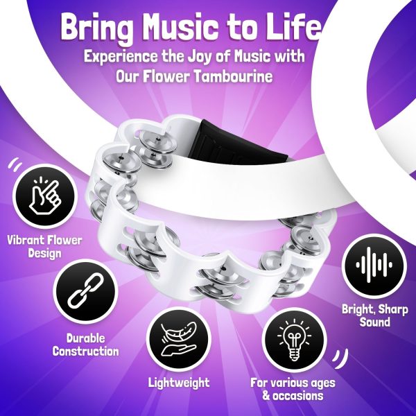 Flexzion Flower Tambourine - 8 Inch Handheld Percussion Instrument w/ Metal Jingles & Ergonomic Grip - Small Tambourines for Adults, Kids, Church, Parties, & Musical Events (7 Color Pack) - Image 5