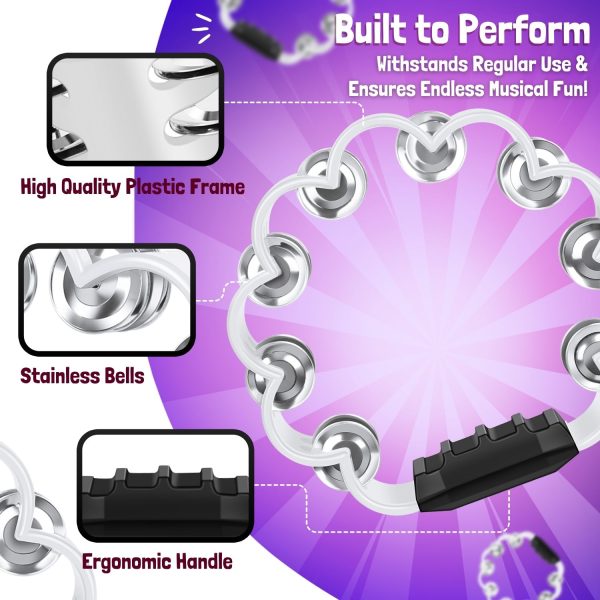 Flexzion Flower Tambourine - 8 Inch Handheld Percussion Instrument w/ Metal Jingles & Ergonomic Grip - Small Tambourines for Adults, Kids, Church, Parties, & Musical Events (7 Color Pack) - Image 6