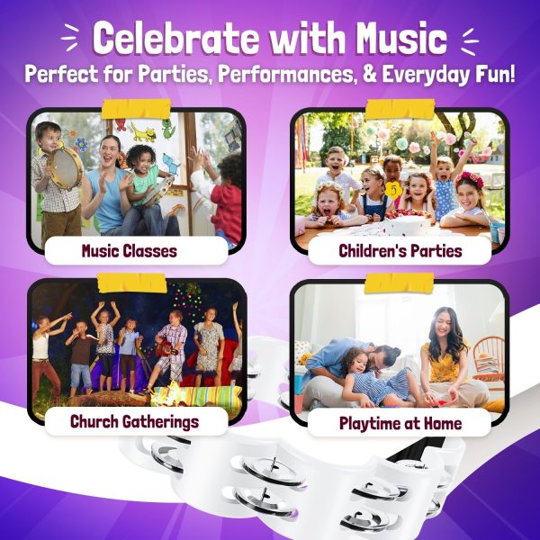 Flexzion Flower Tambourine - 8 Inch Handheld Percussion Instrument w/ Metal Jingles & Ergonomic Grip - Small Tambourines for Adults, Kids, Church, Parties, & Musical Events (7 Color Pack) - Image 8