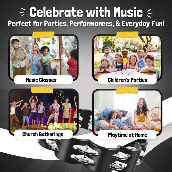 Flexzion Flower Tambourine - 8 Inch Handheld Percussion Instrument w/ Metal Jingles & Ergonomic Grip - Small Tambourines for Adults, Kids, Church, Parties, & Musical Events (Black) - Image 8