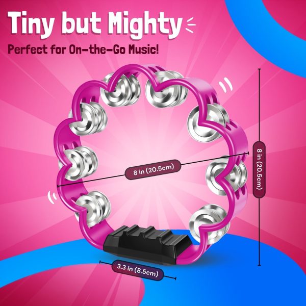 Flexzion Flower Tambourine - 8 Inch Handheld Percussion Instrument w/ Metal Jingles & Ergonomic Grip - Small Tambourines for Adults, Kids, Church, Parties, & Musical Events (2 Pack - Blue & Pink) - Image 7