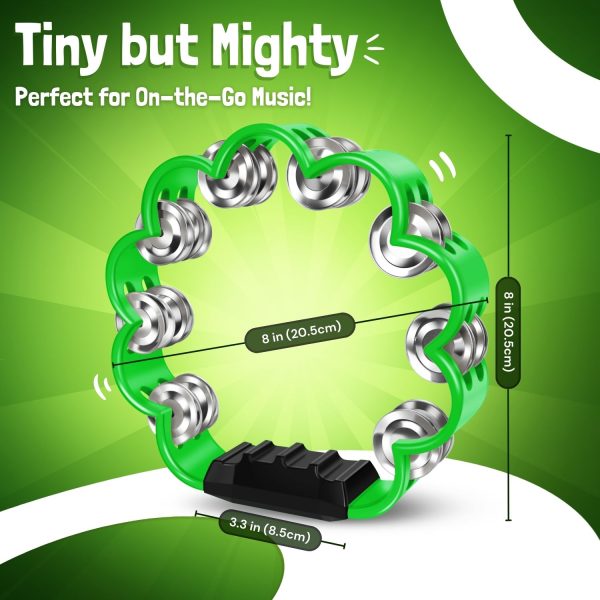 Flexzion Flower Tambourine - 8 Inch Handheld Percussion Instrument w/ Metal Jingles & Ergonomic Grip - Small Tambourines for Adults, Kids, Church, Parties, & Musical Events (Green) - Image 7