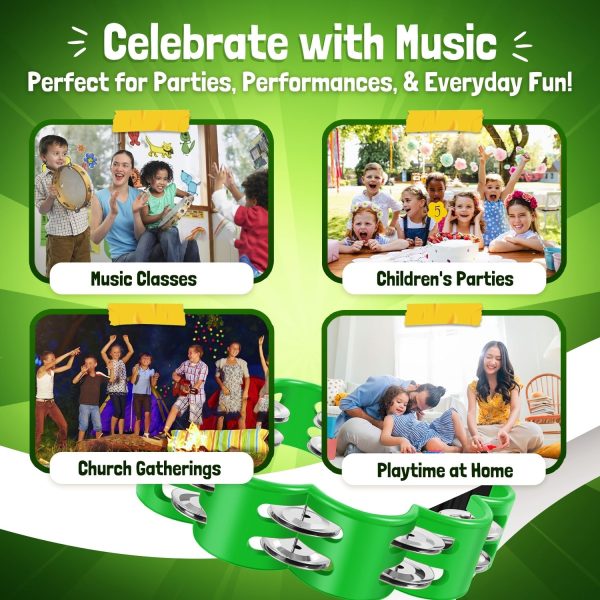 Flexzion Flower Tambourine - 8 Inch Handheld Percussion Instrument w/ Metal Jingles & Ergonomic Grip - Small Tambourines for Adults, Kids, Church, Parties, & Musical Events (Green) - Image 8