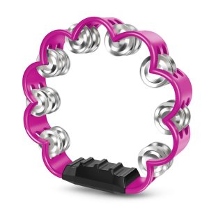 Flexzion Flower Tambourine - 8 Inch Handheld Percussion Instrument w/ Metal Jingles & Ergonomic Grip - Small Tambourines for Adults, Kids, Church, Parties, & Musical Events (Pink)