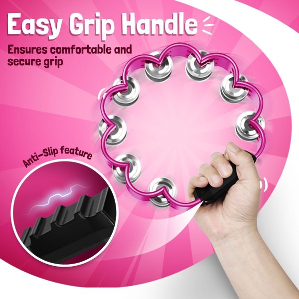 Flexzion Flower Tambourine - 8 Inch Handheld Percussion Instrument w/ Metal Jingles & Ergonomic Grip - Small Tambourines for Adults, Kids, Church, Parties, & Musical Events (Pink) - Image 4