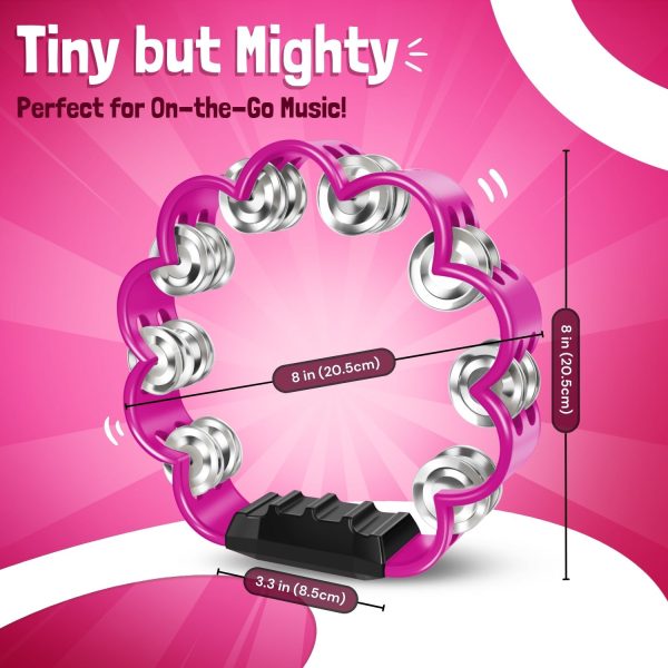 Flexzion Flower Tambourine - 8 Inch Handheld Percussion Instrument w/ Metal Jingles & Ergonomic Grip - Small Tambourines for Adults, Kids, Church, Parties, & Musical Events (Pink) - Image 7