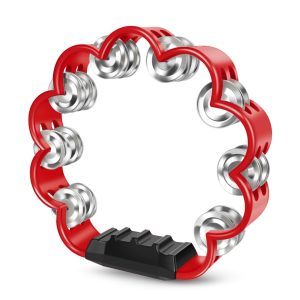 Flexzion Flower Tambourine - 8 Inch Handheld Percussion Instrument w/ Metal Jingles & Ergonomic Grip - Small Tambourines for Adults, Kids, Church, Parties, & Musical Events (Red)