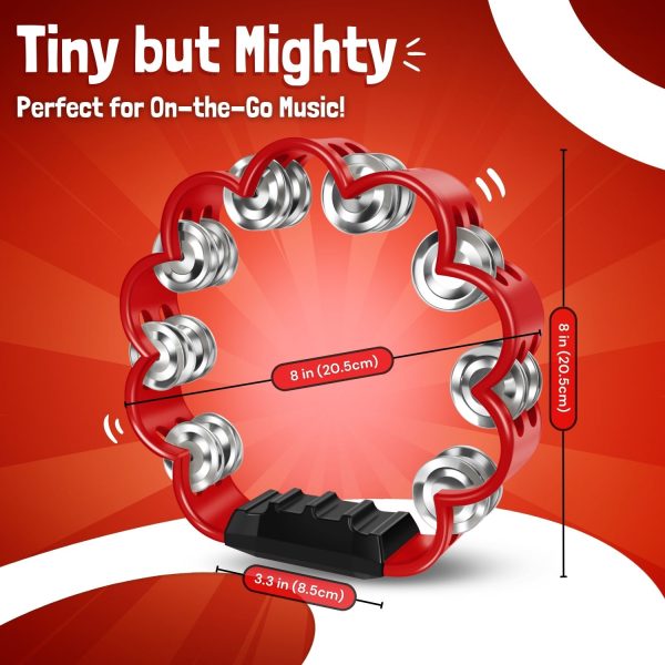Flexzion Flower Tambourine - 8 Inch Handheld Percussion Instrument w/ Metal Jingles & Ergonomic Grip - Small Tambourines for Adults, Kids, Church, Parties, & Musical Events (Red) - Image 7