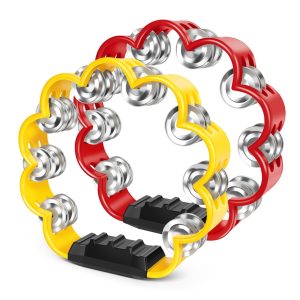 Flexzion Flower Tambourine - 8 Inch Handheld Percussion Instrument w/ Metal Jingles & Ergonomic Grip - Small Tambourines for Adults, Kids, Church, Parties, & Musical Events (2 Pack - Red & Yellow)