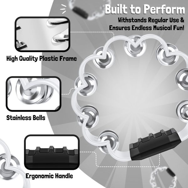 Flexzion Flower Tambourine - 8 Inch Handheld Percussion Instrument w/ Metal Jingles & Ergonomic Grip - Small Tambourines for Adults, Kids, Church, Parties, & Musical Events (White) - Image 6