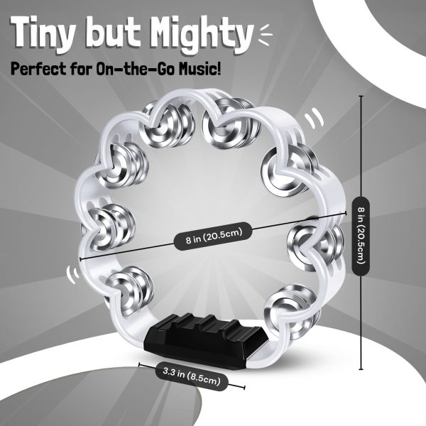 Flexzion Flower Tambourine - 8 Inch Handheld Percussion Instrument w/ Metal Jingles & Ergonomic Grip - Small Tambourines for Adults, Kids, Church, Parties, & Musical Events (White) - Image 7