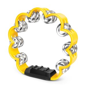 Flexzion Flower Tambourine - 8 Inch Handheld Percussion Instrument w/ Metal Jingles & Ergonomic Grip - Small Tambourines for Adults, Kids, Church, Parties, & Musical Events (Yellow)