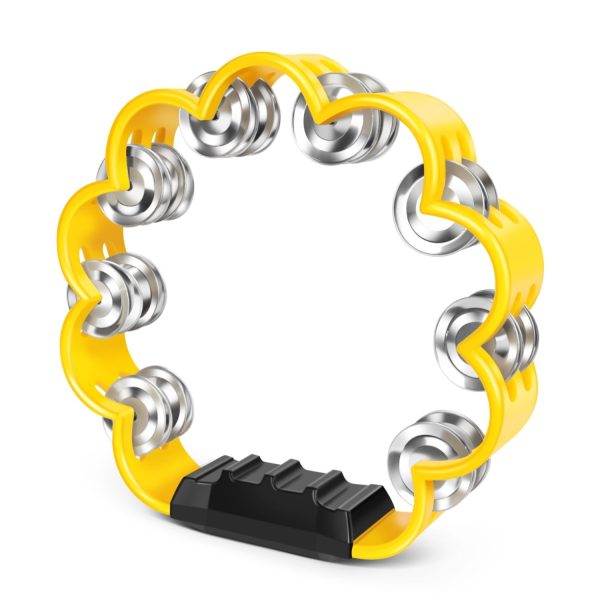 Flexzion Flower Tambourine - 8 Inch Handheld Percussion Instrument w/ Metal Jingles & Ergonomic Grip - Small Tambourines for Adults, Kids, Church, Parties, & Musical Events (Yellow)
