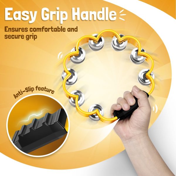 Flexzion Flower Tambourine - 8 Inch Handheld Percussion Instrument w/ Metal Jingles & Ergonomic Grip - Small Tambourines for Adults, Kids, Church, Parties, & Musical Events (Yellow) - Image 4