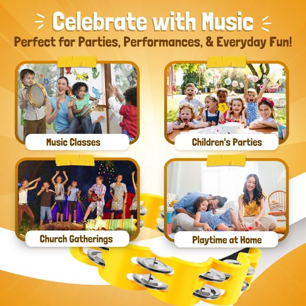 Flexzion Flower Tambourine - 8 Inch Handheld Percussion Instrument w/ Metal Jingles & Ergonomic Grip - Small Tambourines for Adults, Kids, Church, Parties, & Musical Events (Yellow) - Image 8