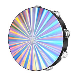 Flexzion Wood Church Tambourine Instrument - 10 Inch Reflective Hand Drums Tambourine for Kids and Adults, Single Row Metal Tambourine for Church, Parties, & Musical Events