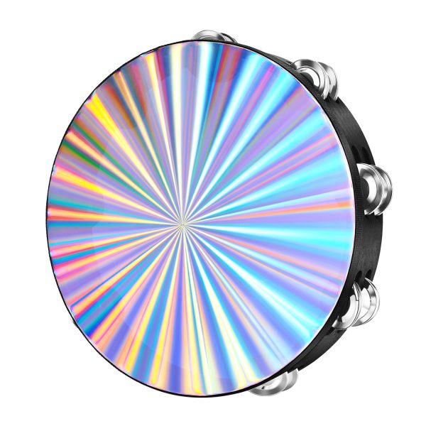 Flexzion Wood Church Tambourine Instrument - 10 Inch Reflective Hand Drums Tambourine for Kids and Adults, Single Row Metal Tambourine for Church, Parties, & Musical Events