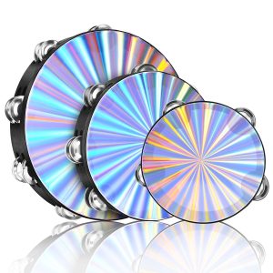 Flexzion Wood Church Tambourine Instrument - 6, 8, and 10 Inch Reflective Hand Drums Tambourine for Kids and Adults, Single Row Metal Tambourine for Church, Parties, & Musical Events, 3-Pack