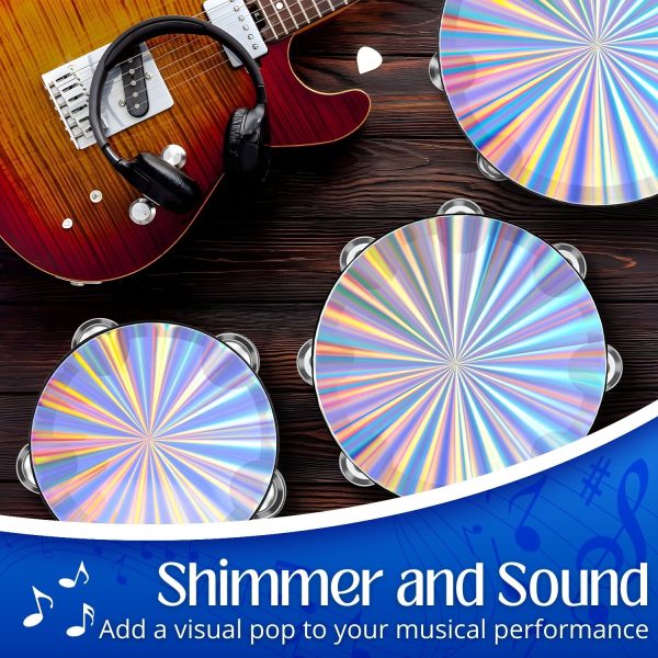 Flexzion Wood Church Tambourine Instrument - 6, 8, and 10 Inch Reflective Hand Drums Tambourine for Kids and Adults, Single Row Metal Tambourine for Church, Parties, & Musical Events, 3-Pack - Image 2