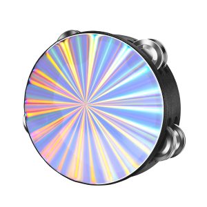 Flexzion Wood Church Tambourine Instrument - 6 Inch Reflective Hand Drums Tambourine for Kids and Adults, Single Row Metal Tambourine for Church, Parties, & Musical Events