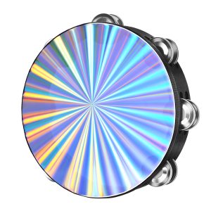 Flexzion Wood Church Tambourine Instrument - 8 Inch Reflective Hand Drums Tambourine for Kids and Adults, Single Row Metal Tambourine for Church, Parties, & Musical Events