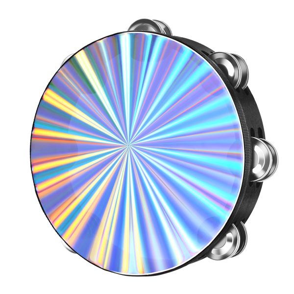 Flexzion Wood Church Tambourine Instrument - 8 Inch Reflective Hand Drums Tambourine for Kids and Adults, Single Row Metal Tambourine for Church, Parties, & Musical Events