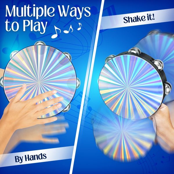 Flexzion Wood Church Tambourine Instrument - 8 Inch Reflective Hand Drums Tambourine for Kids and Adults, Single Row Metal Tambourine for Church, Parties, & Musical Events - Image 6