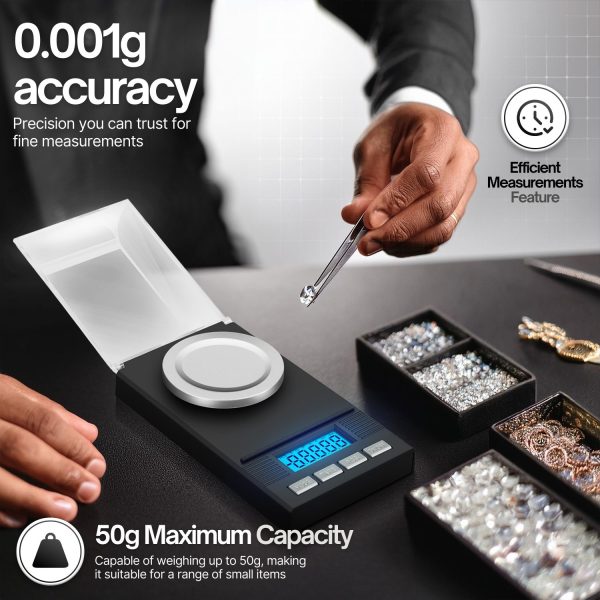 Flexzion Digital Milligram Scale Kit - 50g/0.001g, High Precision Micro Scale, Jewelry Scale, Powder Scale, Reloading Scale, Mg Scale for Weighing Powders & Medicine, Includes 50g Calibration Weight - Image 3
