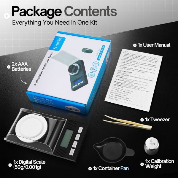 Flexzion Digital Milligram Scale Kit - 50g/0.001g, High Precision Micro Scale, Jewelry Scale, Powder Scale, Reloading Scale, Mg Scale for Weighing Powders & Medicine, Includes 50g Calibration Weight - Image 8