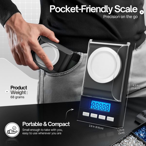 Flexzion Digital Milligram Scale Kit - 50g/0.001g, High Precision Micro Scale, Jewelry Scale, Powder Scale, Reloading Scale, Mg Scale for Weighing Powders & Medicine, Includes 50g Calibration Weight - Image 9