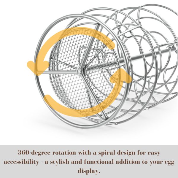 Flexzion Spiral Egg Rack for Fresh Eggs - Sturdy Silver Metal Egg Skelter Countertop Egg Holder with Bottom Basket and 360-Degree Rotatable Middle Pole Up to 36-Egg Capacity, Egg Storage Rack Solution - Image 3