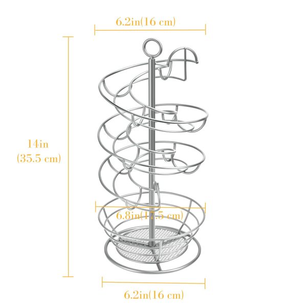 Flexzion Spiral Egg Rack for Fresh Eggs - Sturdy Silver Metal Egg Skelter Countertop Egg Holder with Bottom Basket and 360-Degree Rotatable Middle Pole Up to 36-Egg Capacity, Egg Storage Rack Solution - Image 4